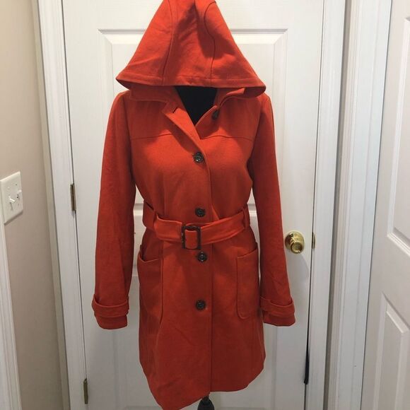 Banana Republic orange belted pea coat with hood size medium - Picture 7 of 16